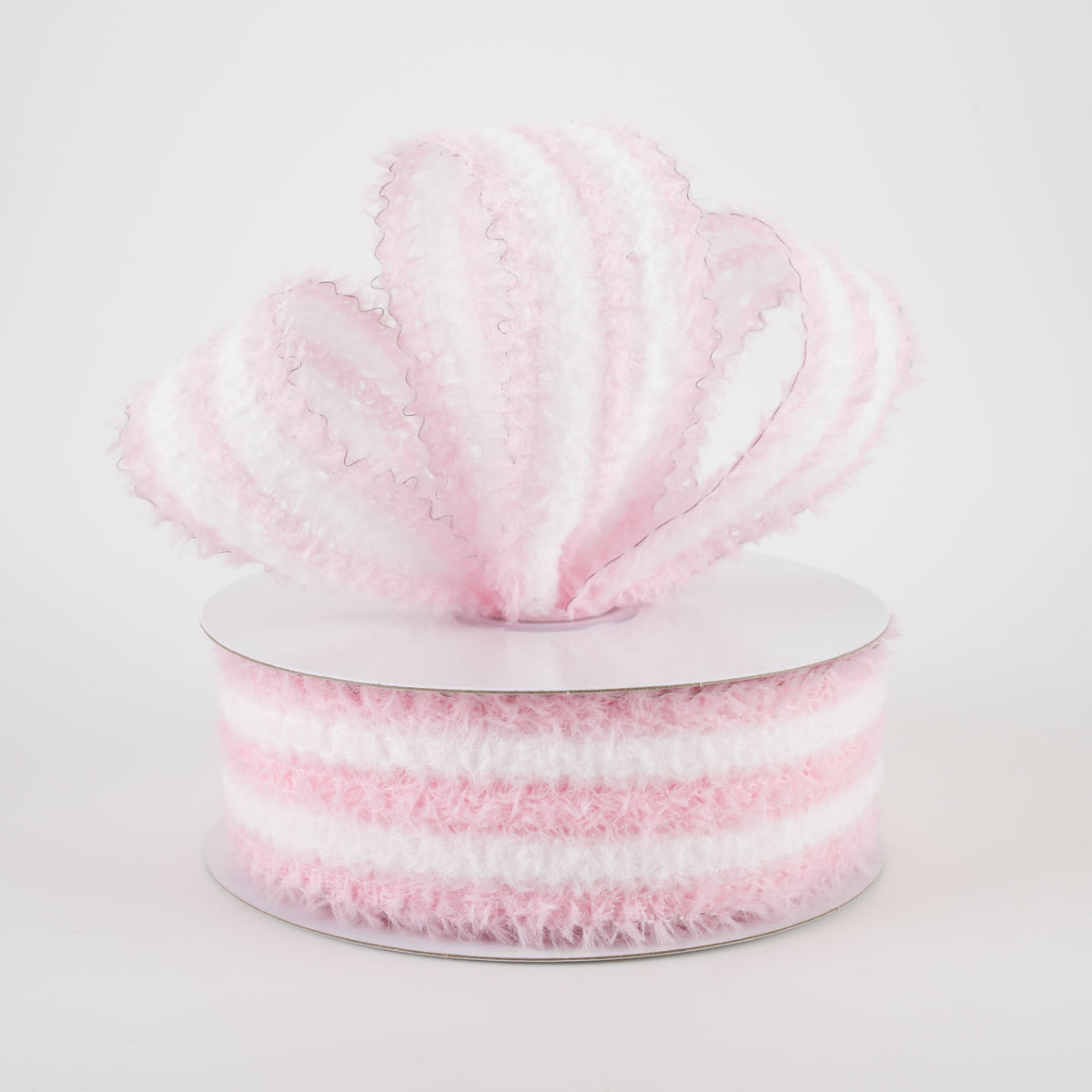 1.5" Fuzzy Stripes Ribbon: Pink & White (10 Yards) Lifestyle Photo