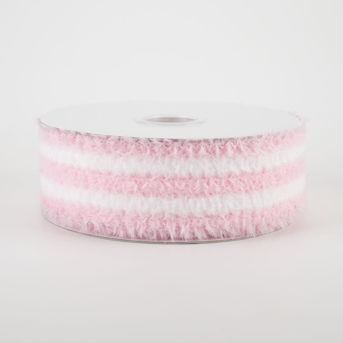 1.5" Fuzzy Stripes Ribbon: Pink & White (10 Yards)