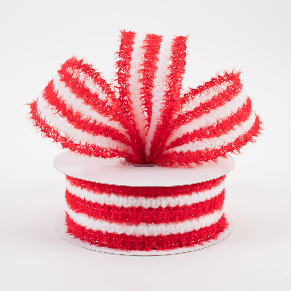 1.5" Fuzzy Stripes Ribbon: Red & White (10 Yards) Lifestyle Photo