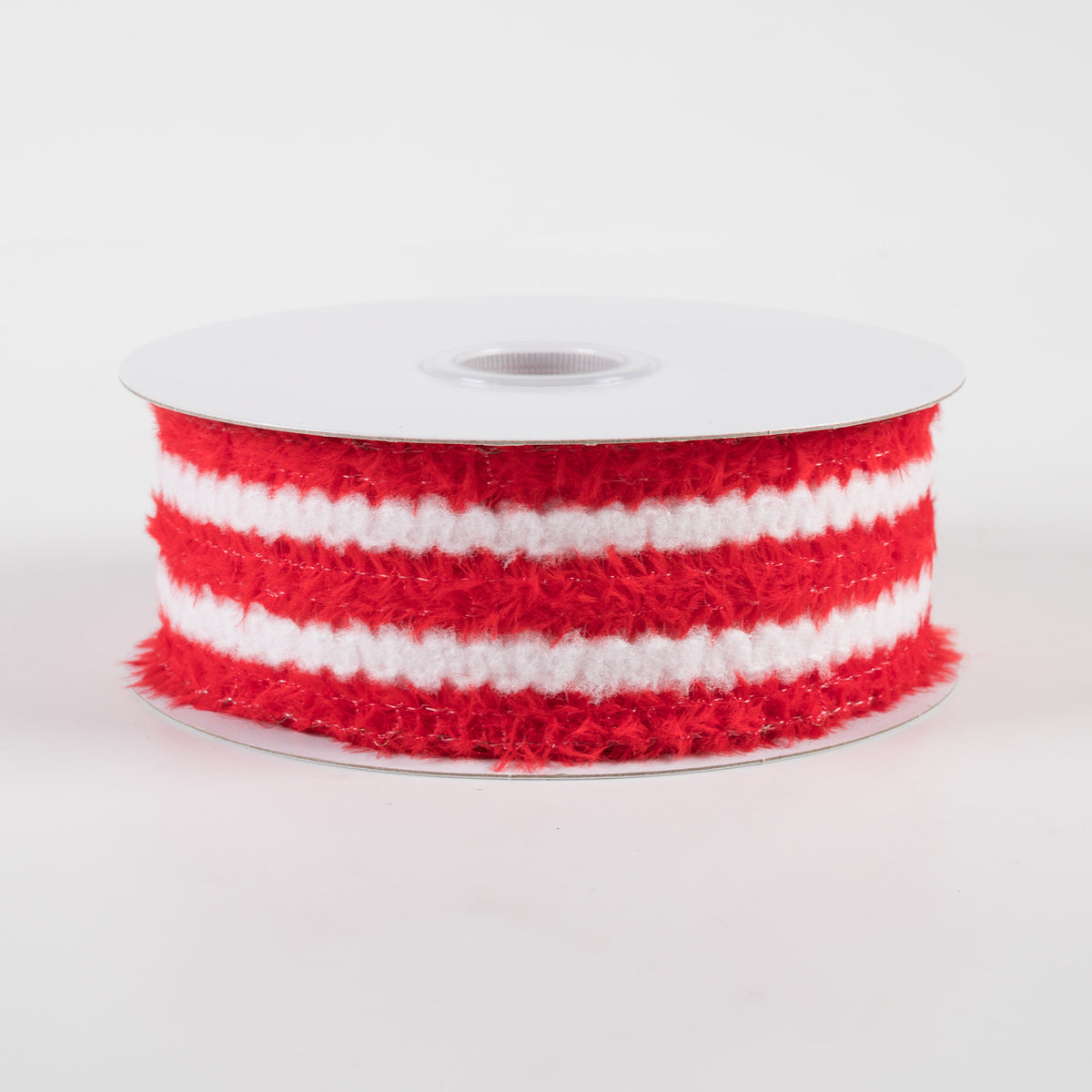 1.5" Fuzzy Stripes Ribbon: Red & White (10 Yards)