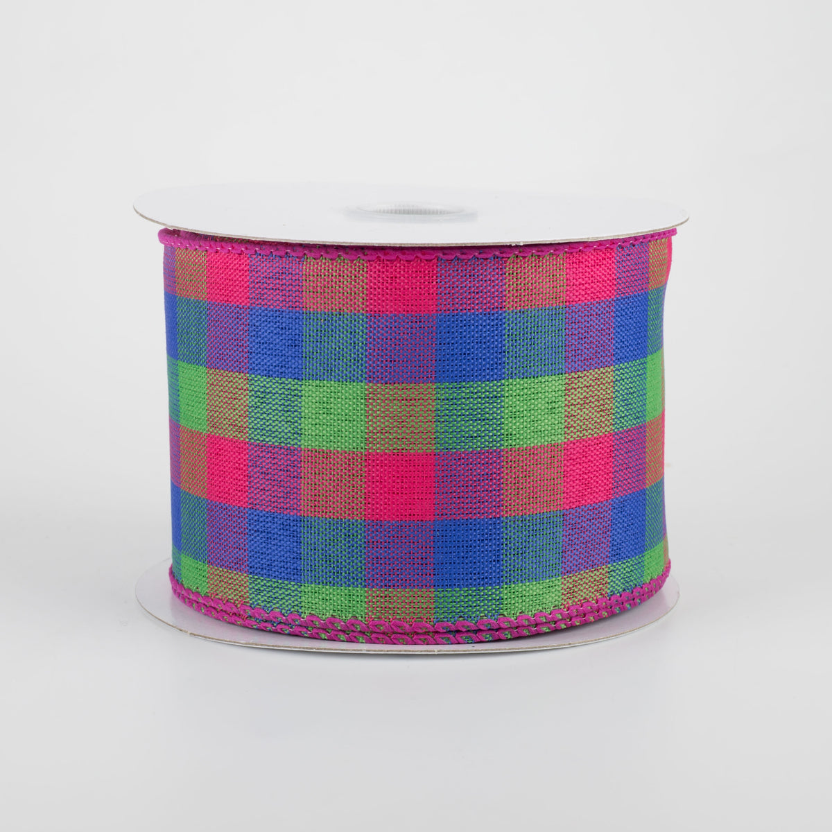 2.5" Garden Check Ribbon: Fuchsia, Royal Blue, Green (10 Yards) Item Number: 41112-40-25