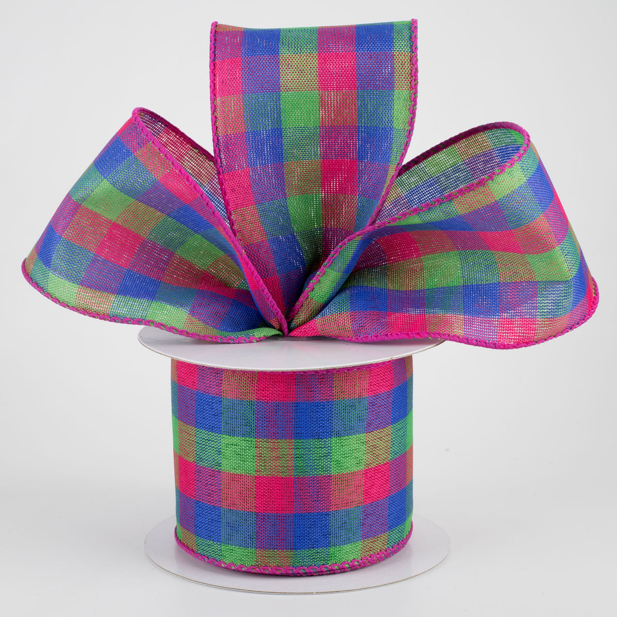 2.5" Garden Check Ribbon: Fuchsia, Royal Blue, Green (10 Yards) Lifestyle Photo