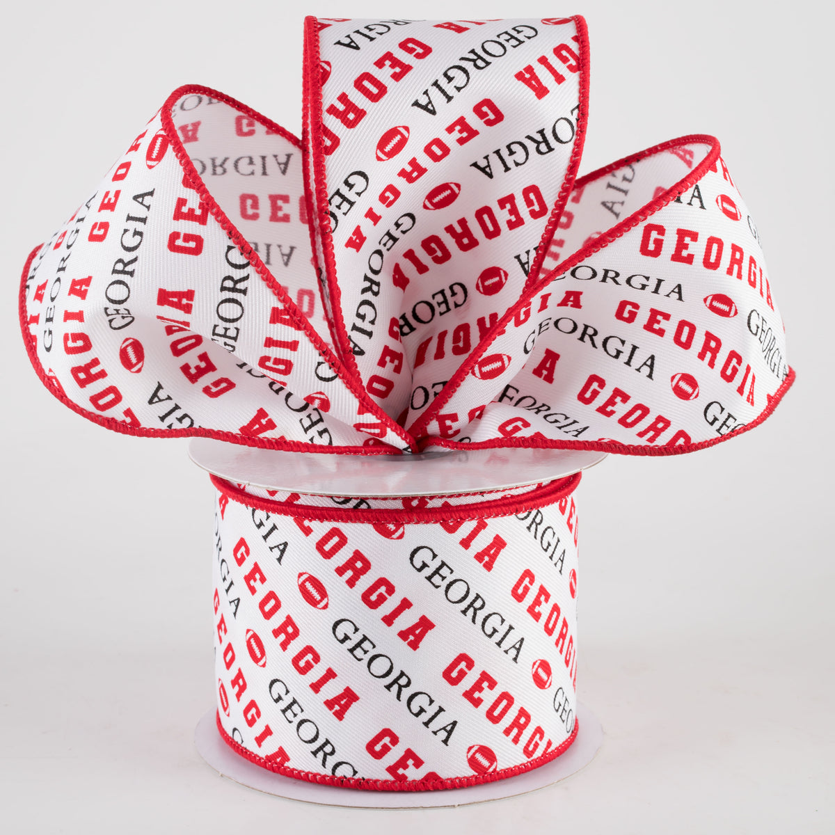 2.5" Georgia Diagonal Football Pattern Ribbon: Red & Black (10 Yards) Lifestyle Photo