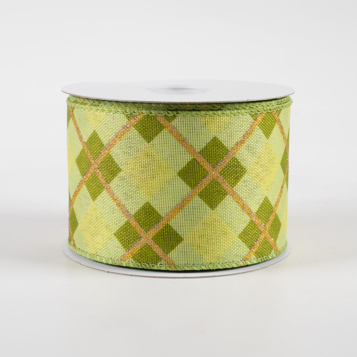 2.5" Georgina Plaid Ribbon: Green & Champagne (10 Yards) Item Number: 72248-40-06