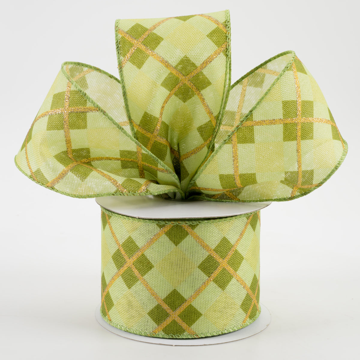 2.5" Georgina Plaid Ribbon: Green & Champagne (10 Yards) Lifestyle Photo