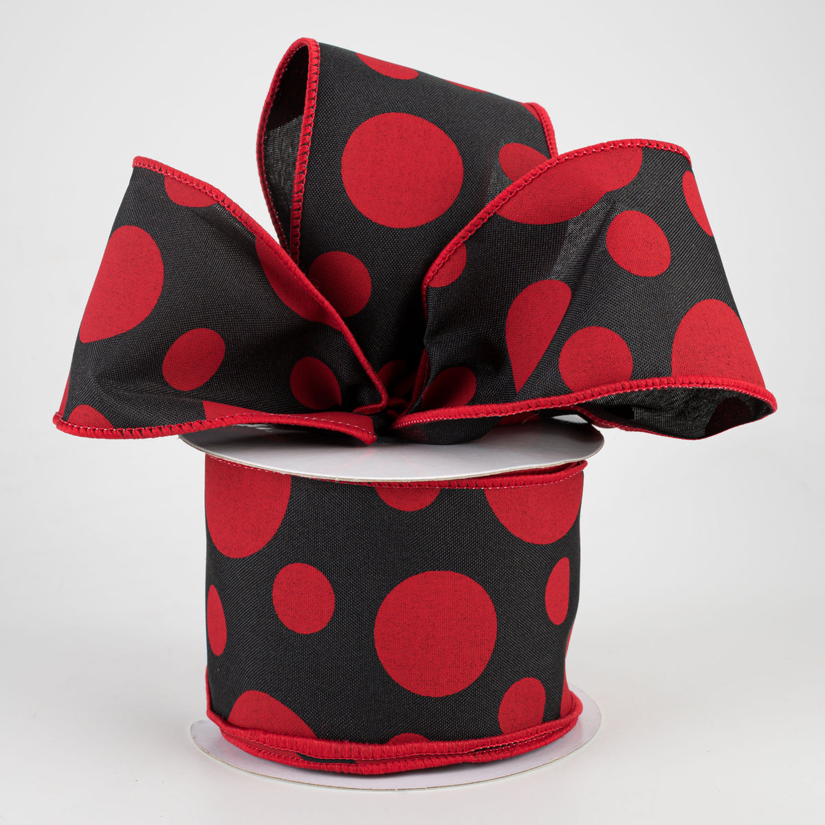 2.5" Giant Three Size Polka Dot Ribbon: Black & Red (10 Yards) Lifestyle Photo
