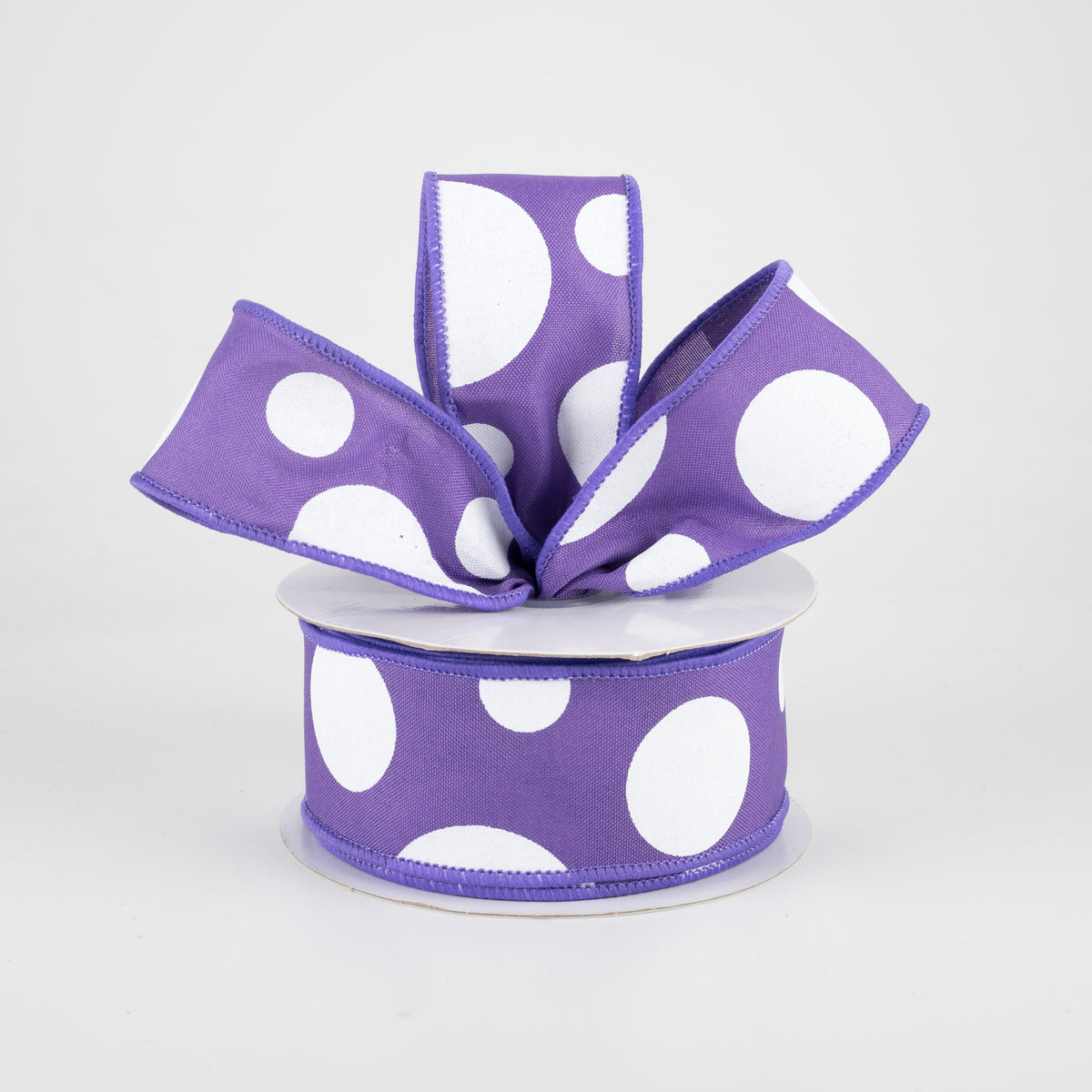 1.5" Giant Three Size Polka Dot Ribbon: Purple & White (10 Yards) Lifestyle Photo