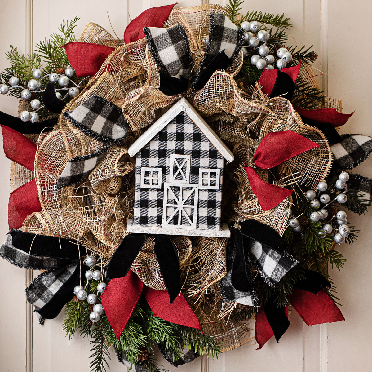 9" Gingham Barn Ornament Lifestyle Photo