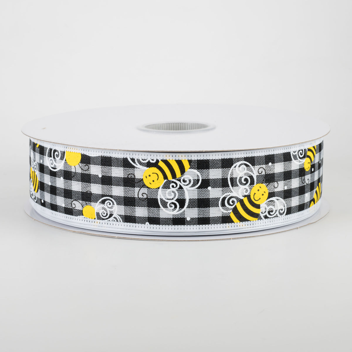 1.5" Gingham Bee Ribbon With White Edge (50 Yards)