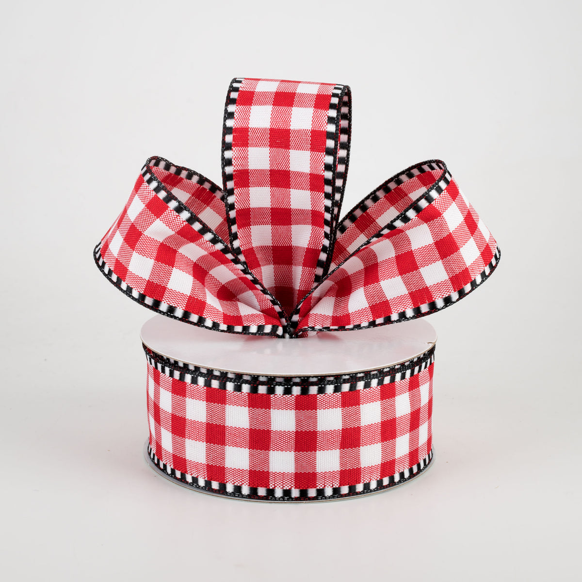1.5" Gingham Check Dashed Edge Ribbon: Red & White (10 Yards) Lifestyle Photo