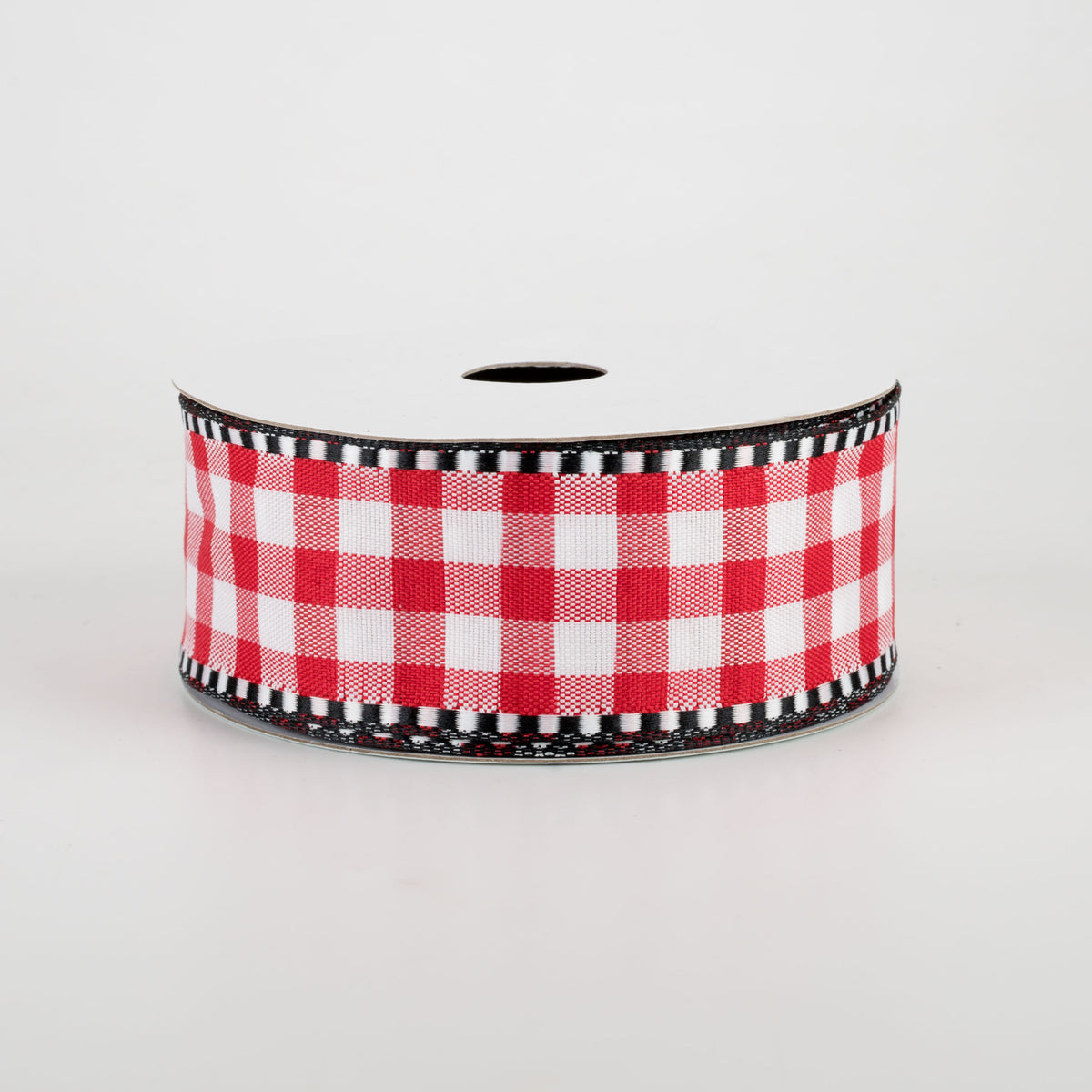 1.5" Gingham Check Dashed Edge Ribbon: Red & White (10 Yards)