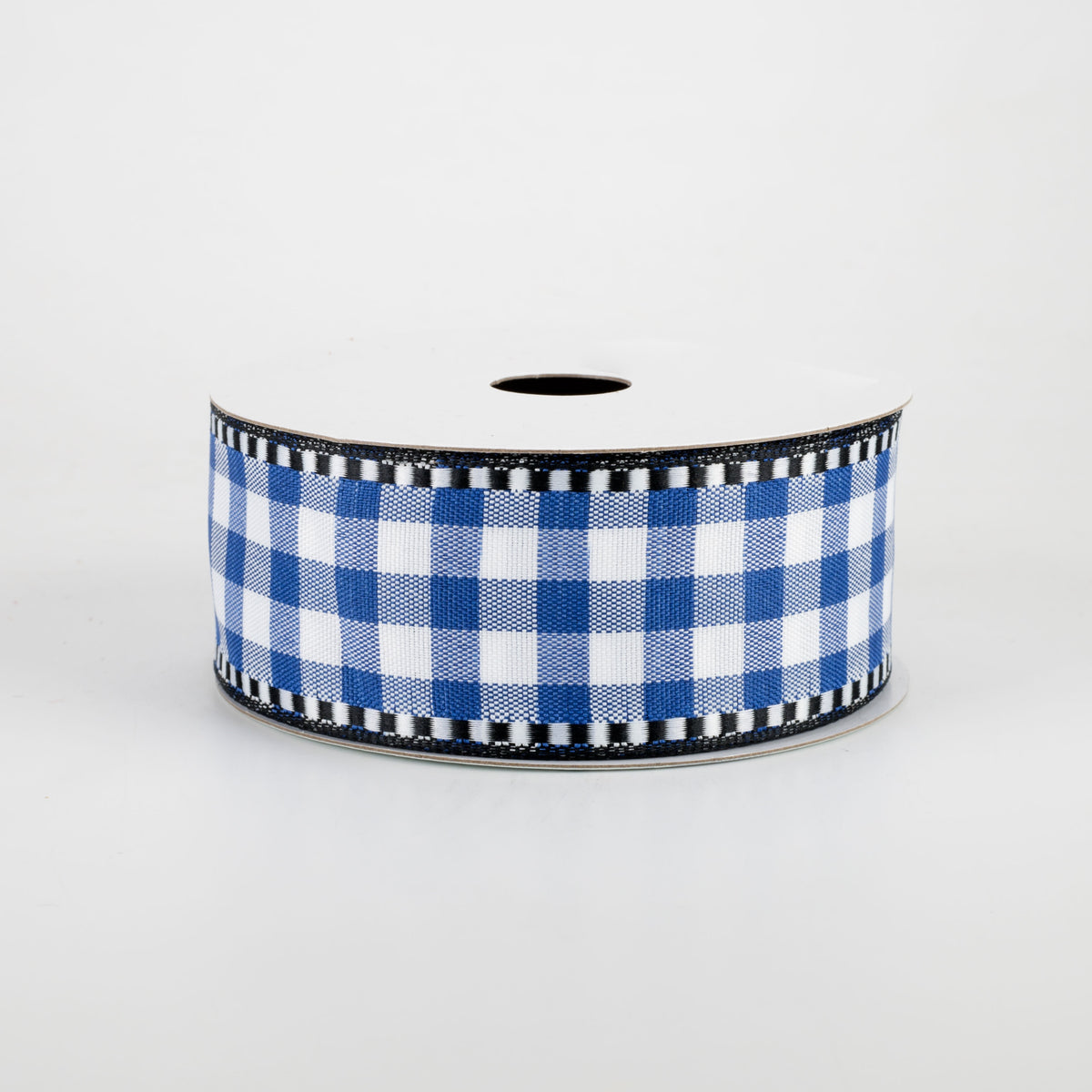 1.5" Gingham Check Dashed Edge Ribbon: Royal Blue & White (10 Yards)