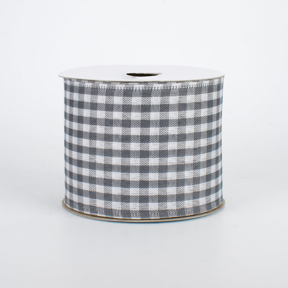 2.5" Gingham Check Wired Ribbon: Grey & White (10 Yards)