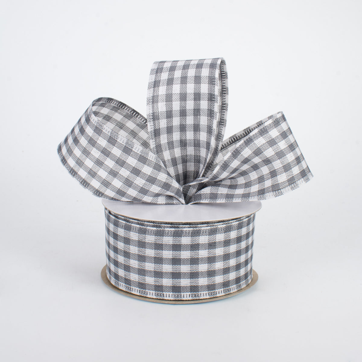 1.5" Gingham Check Wired Ribbon: Grey & White (10 Yards) Lifestyle Photo