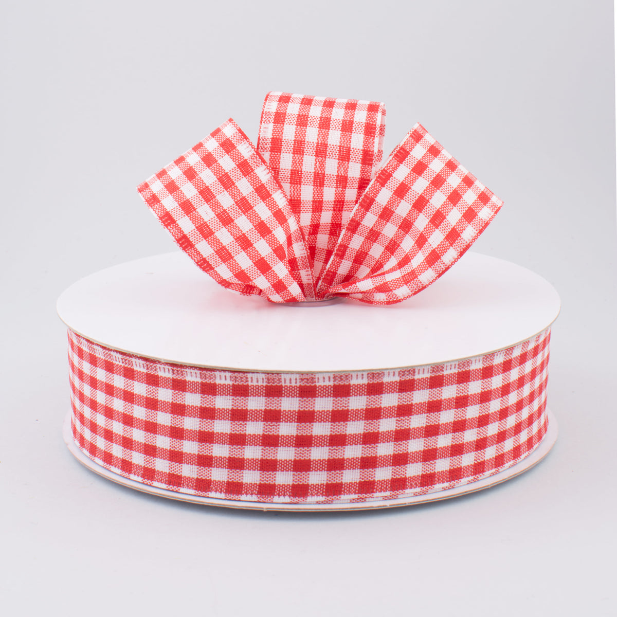 1.5" Gingham Check Wired Ribbon: Red & White (50 Yards) Lifestyle Photo