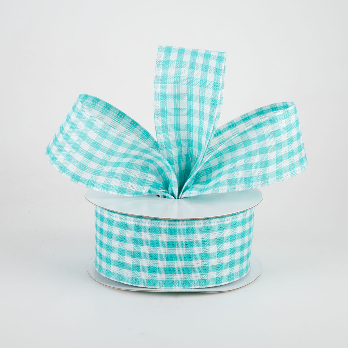 1.5" Gingham Check Wired Ribbon: Turquoise & White (10 Yards) Lifestyle Photo