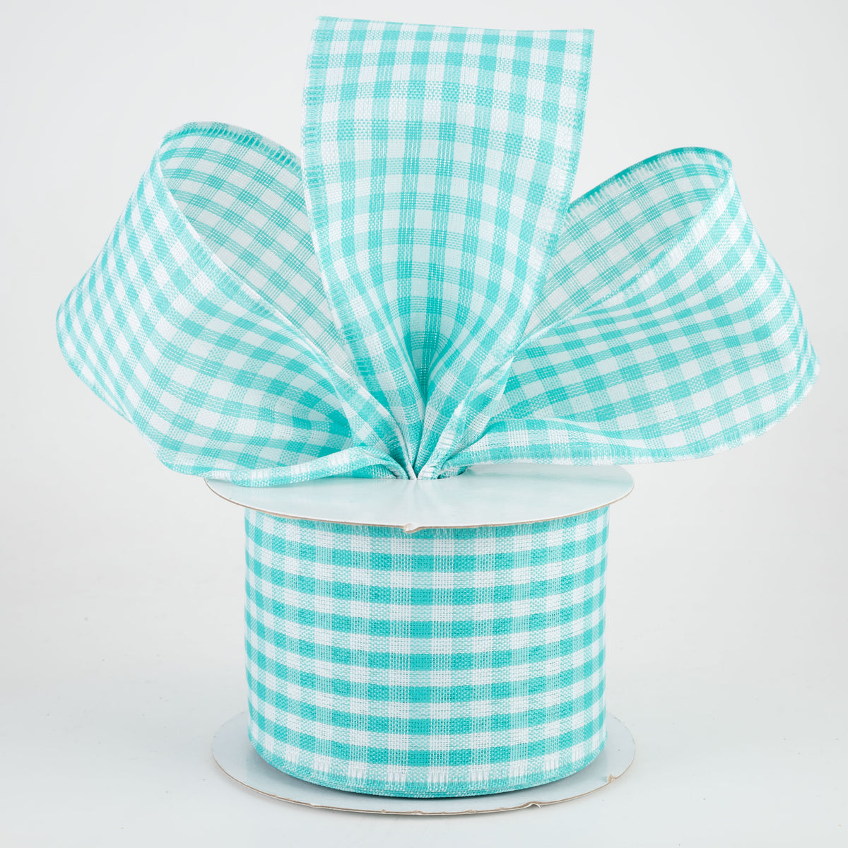 2.5" Gingham Check Wired Ribbon: Turquoise & White (10 Yards) Lifestyle Photo
