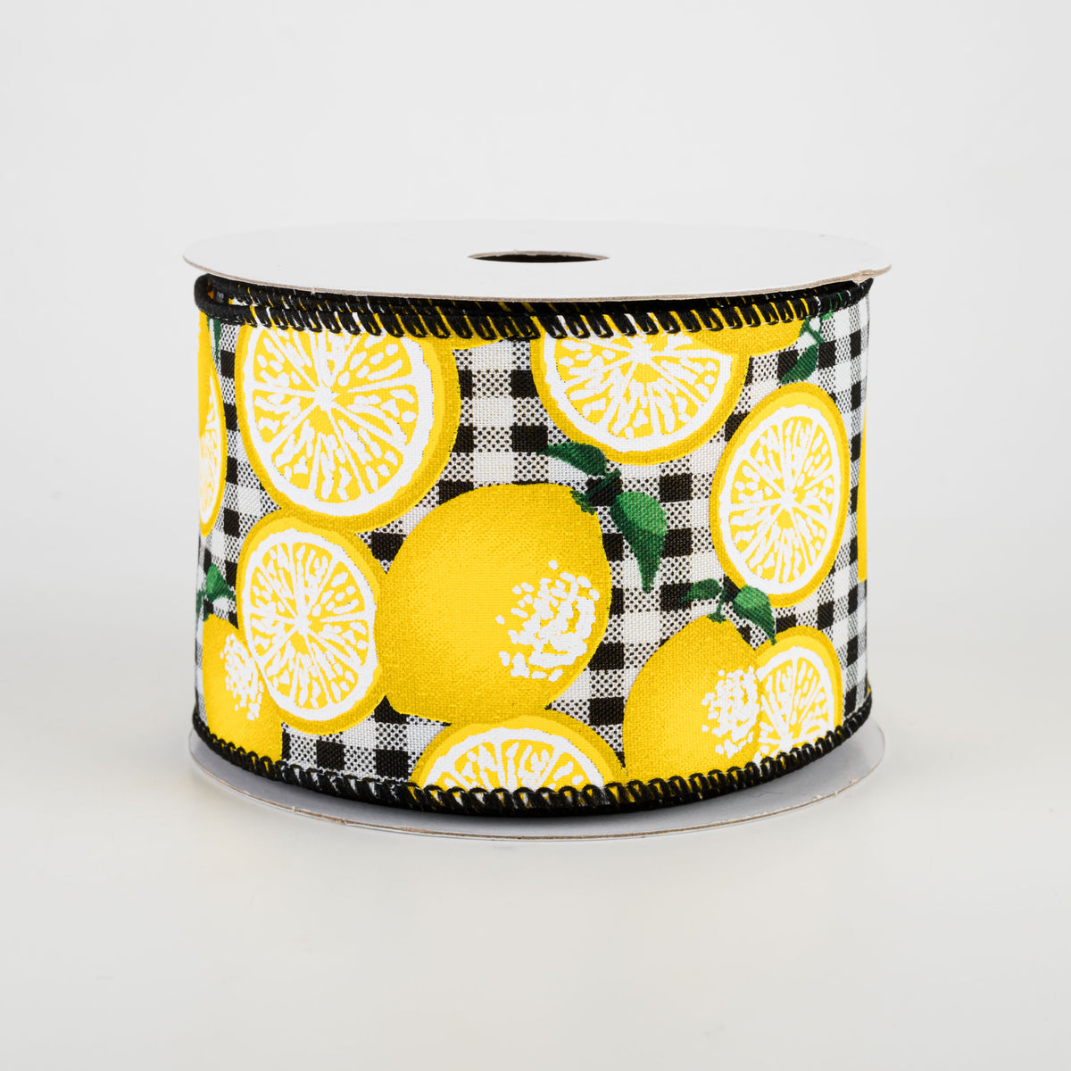 2.5" Gingham Lemons Ribbon: Black (10 Yards)