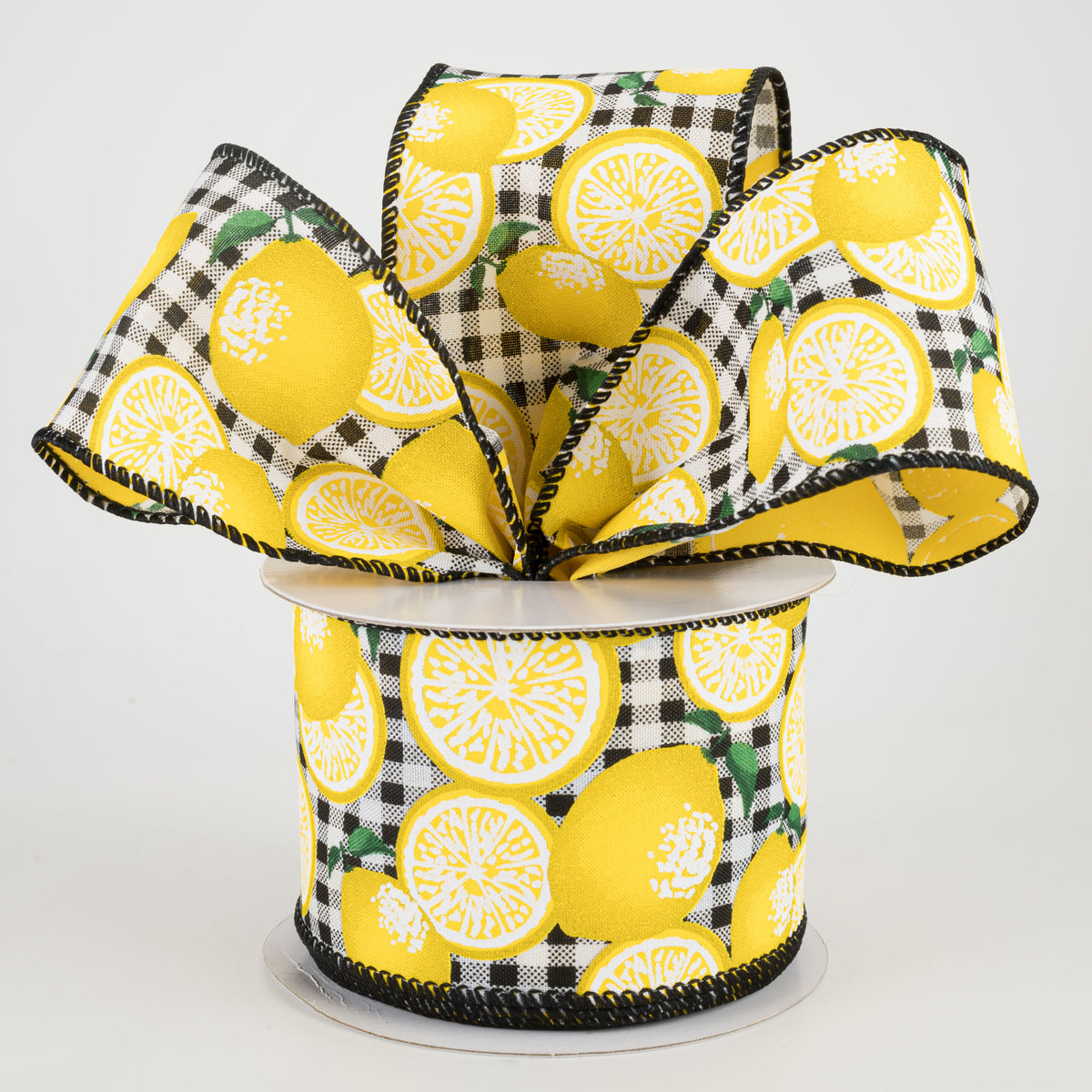 2.5" Gingham Lemons Ribbon: Black (10 Yards) Lifestyle Photo