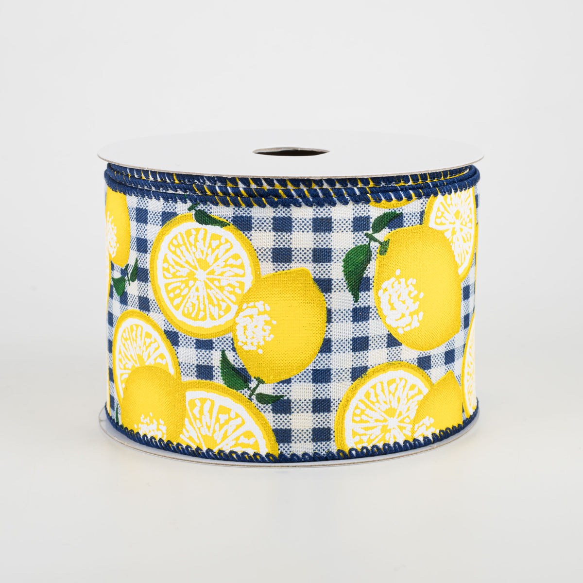 2.5" Gingham Lemons Ribbon: Navy Blue (10 Yards) Item Number: 41120-40-25