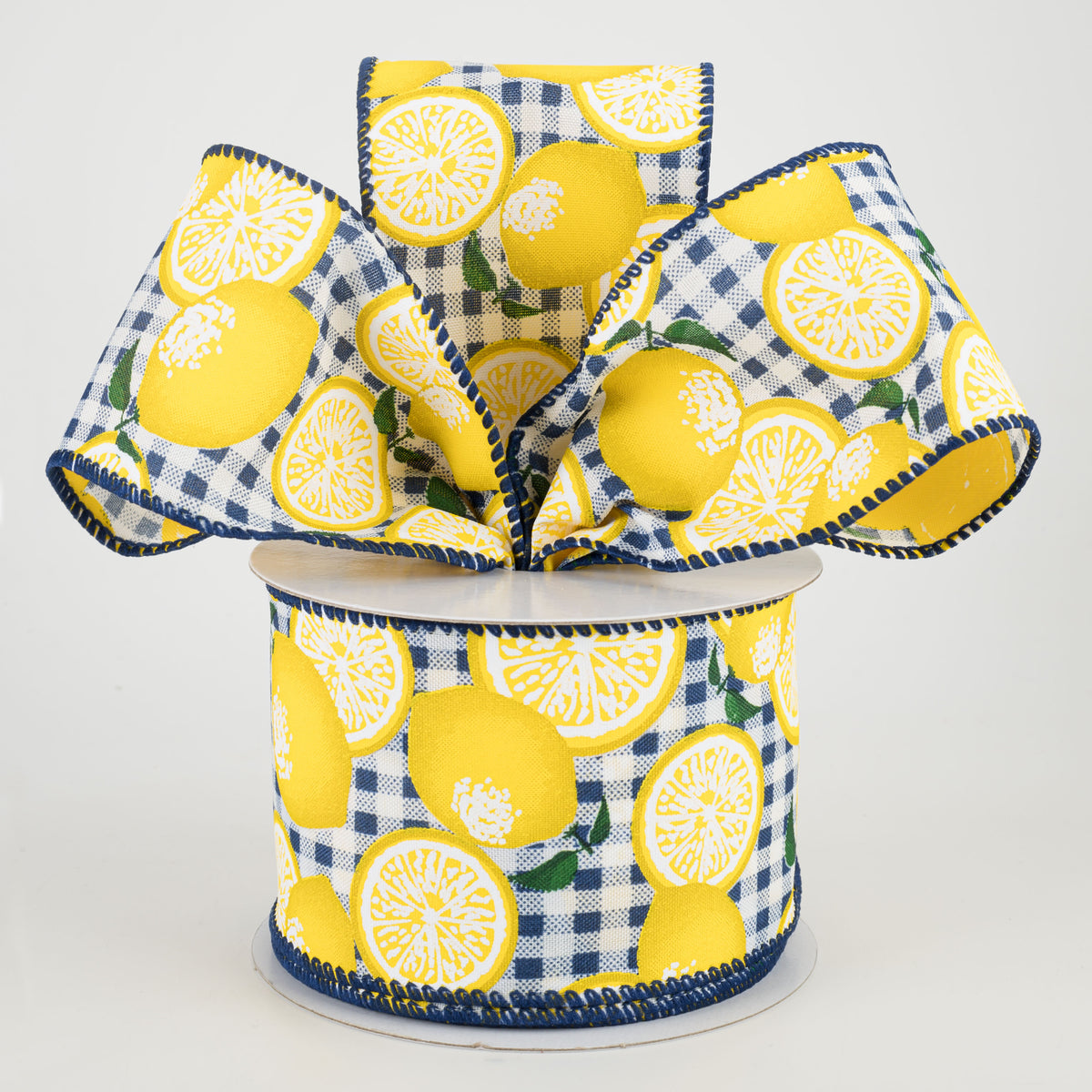 2.5" Gingham Lemons Ribbon: Navy Blue (10 Yards) Lifestyle Photo