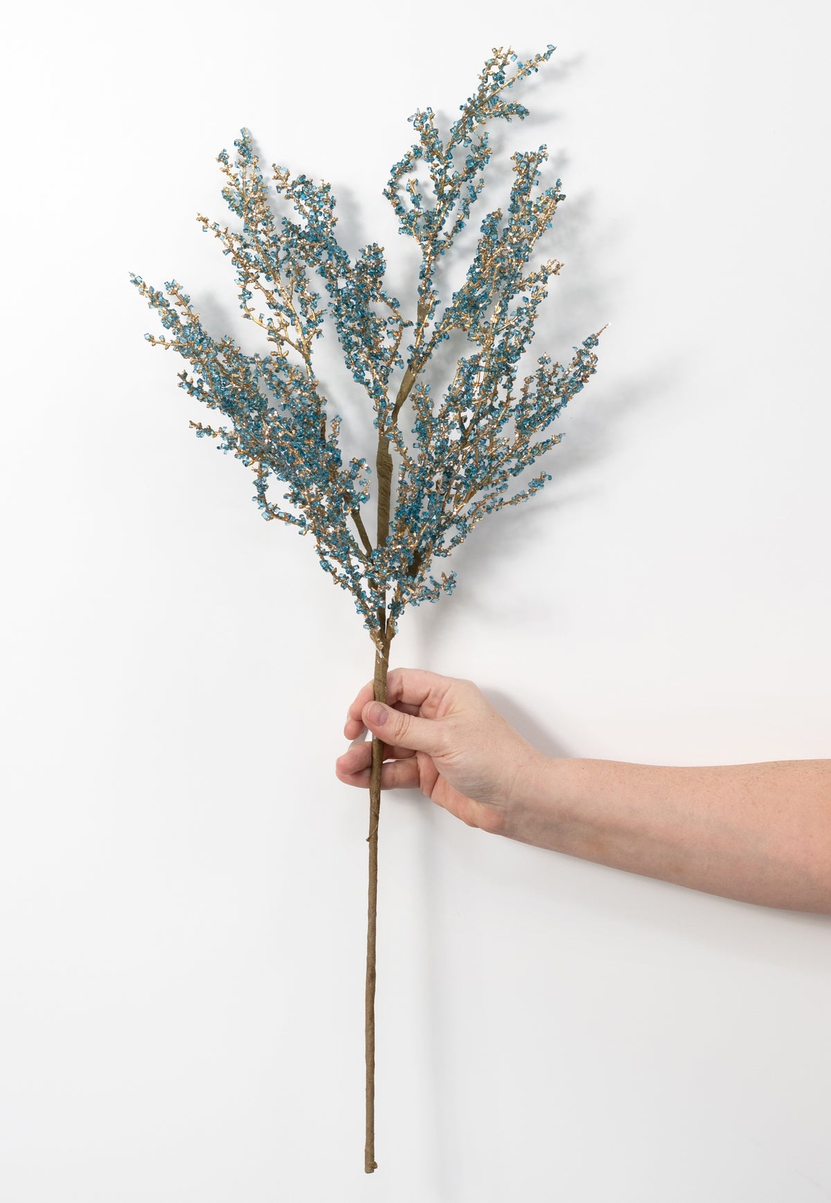 30" Iced Bead Twig Spray: Blue & Gold