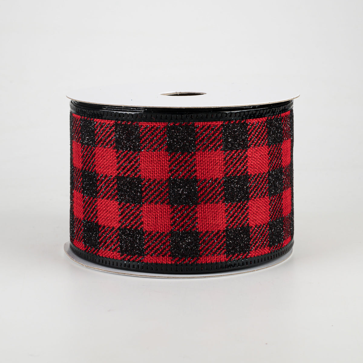 2.5" Glitter Buffalo Plaid Ribbon: Red & Black (10 Yards) Item Number: 75022-40-12