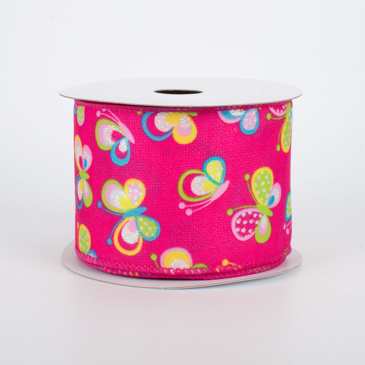 2.5" Glitter Butterfly Ribbon: Fuchsia (10 Yards)