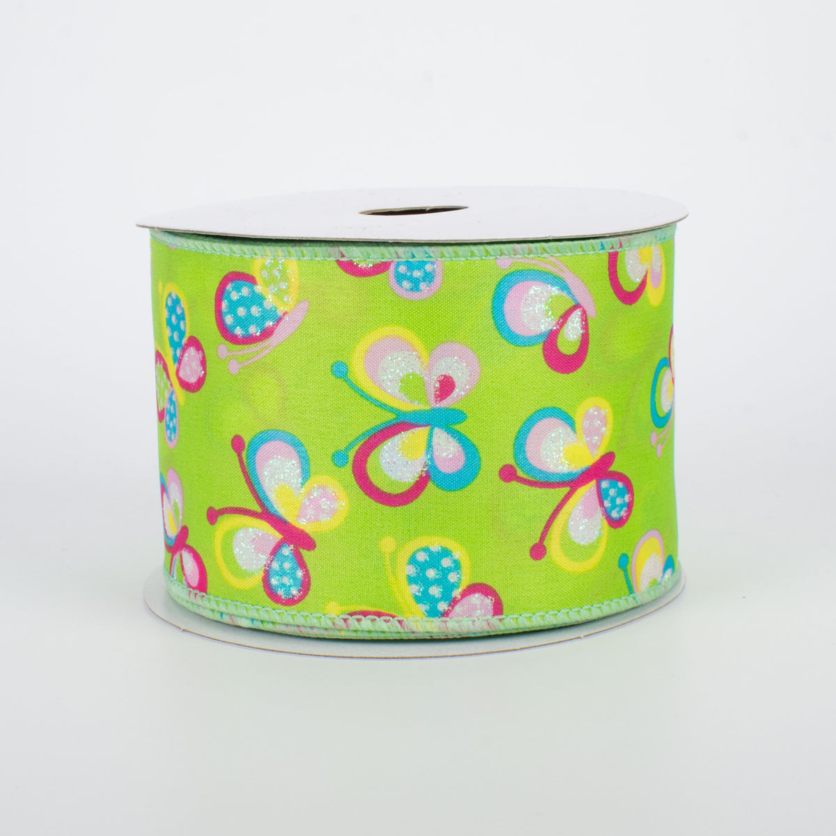 2.5" Glitter Butterfly Ribbon: Lime Green (10 Yards)