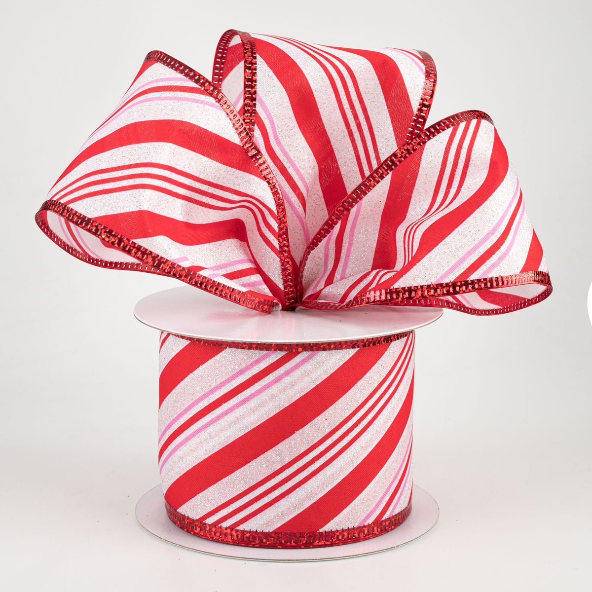 2.5" Glitter Candy Cane Ribbon: Red, Pink, White (10 Yards) Lifestyle Photo