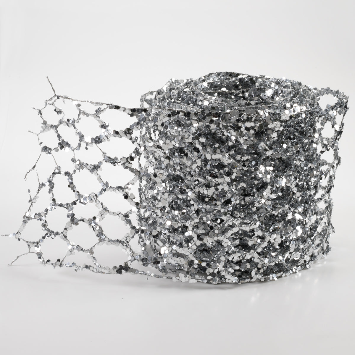 5" Glitter Chicken Wire Ribbon Garland: Silver (10')