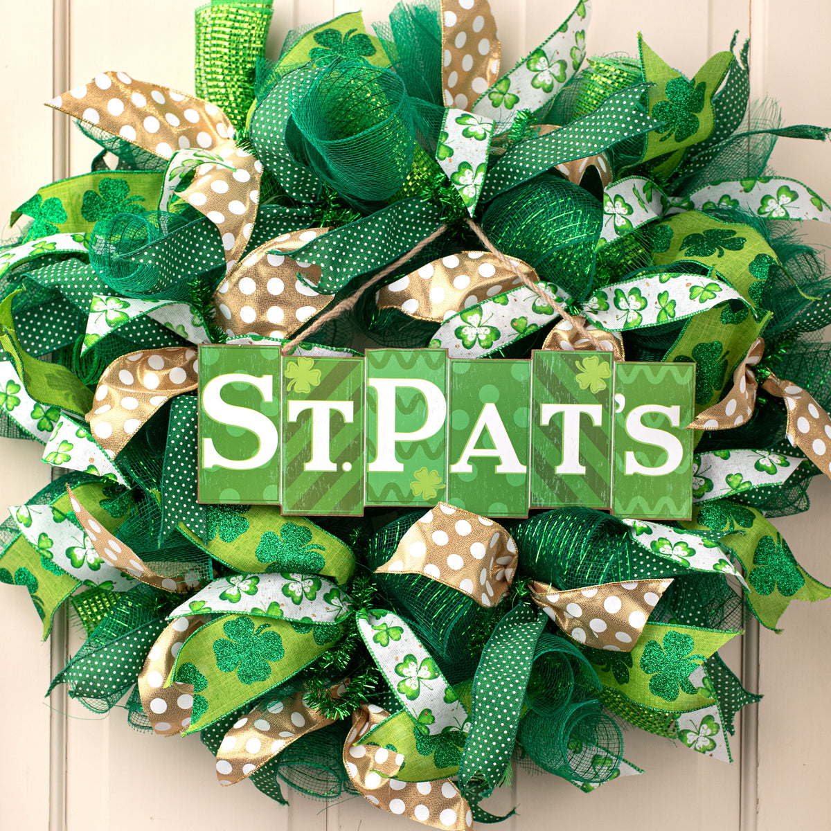 2.5" Glitter Clovers Ribbon: Fresh Green (10 Yards) detail photo 3