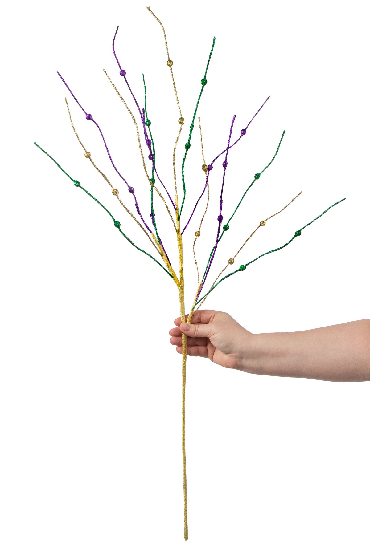 33" Glitter Curly Twig & Bead Spray: Mardi Gras detail photo 3