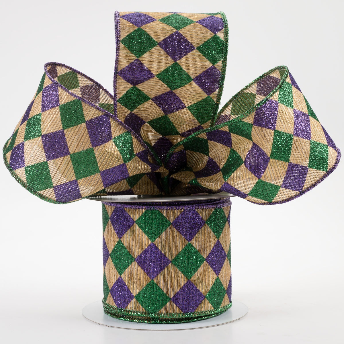 2.5" Glitter Diamond Check Woven Metallic Lines Ribbon: Antique Gold Mardi Gras (10 Yards) Lifestyle Photo