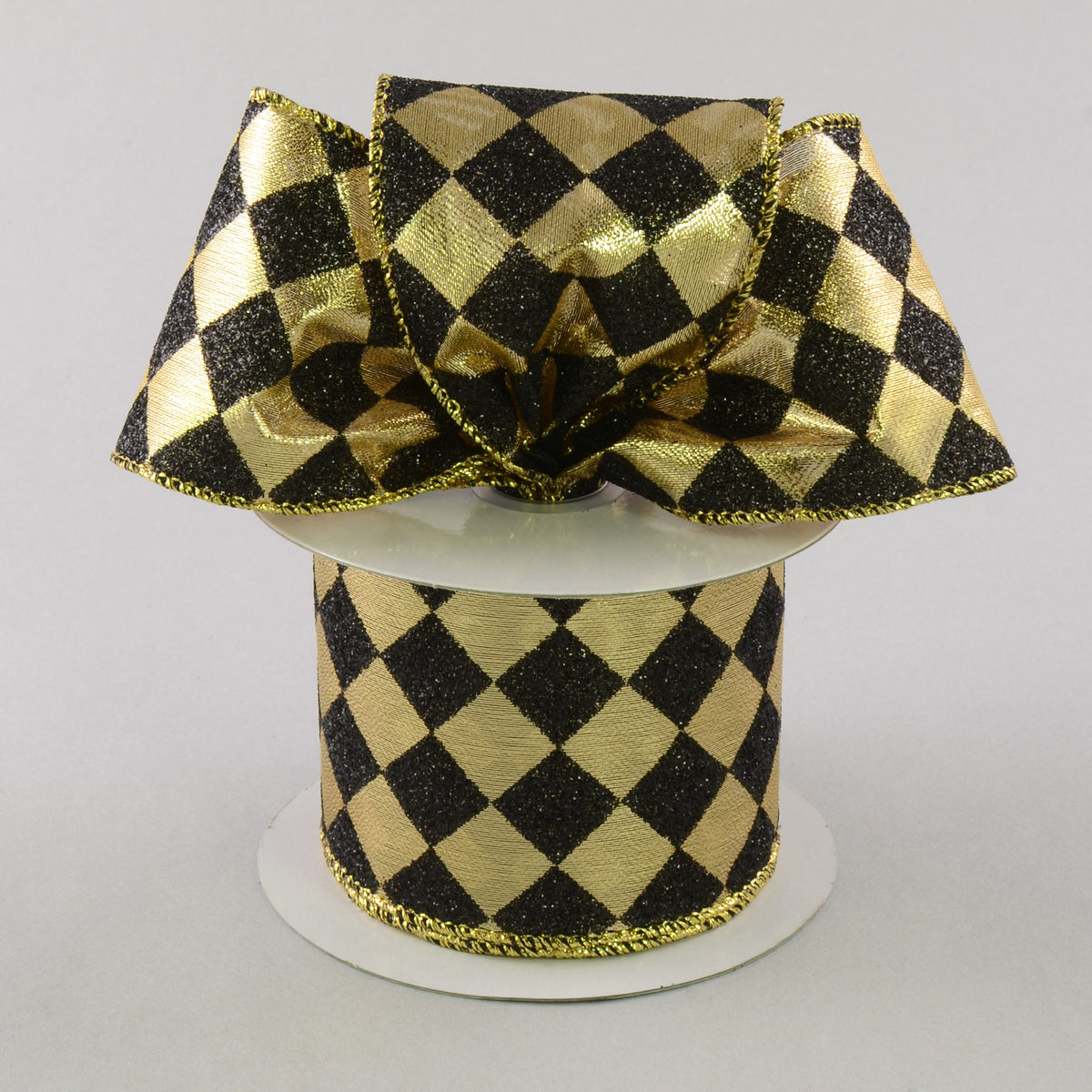 2.5" Glitter Diamond Ribbon: Black & Gold (10 Yards) Lifestyle Photo