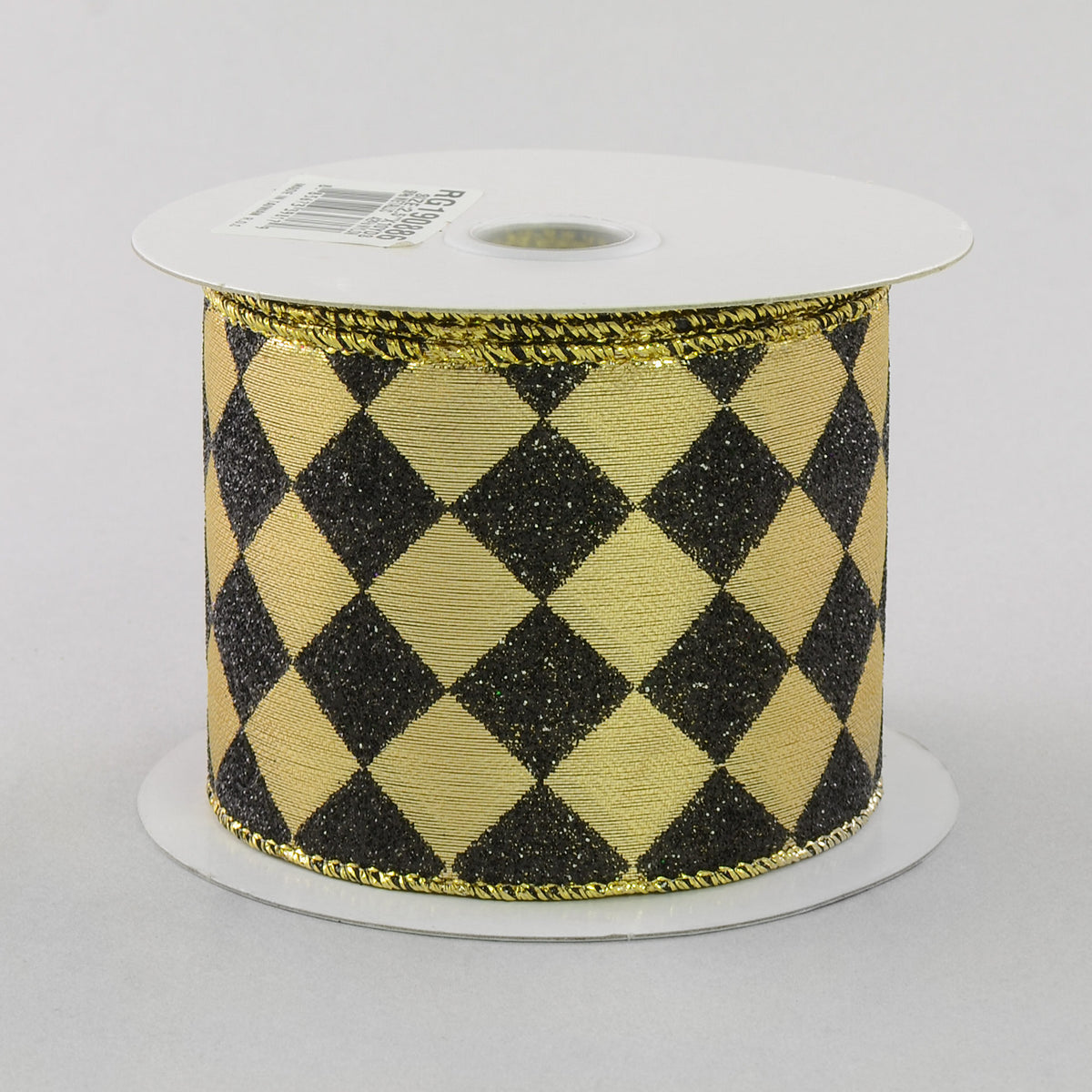 2.5" Glitter Diamond Ribbon: Black & Gold (10 Yards)