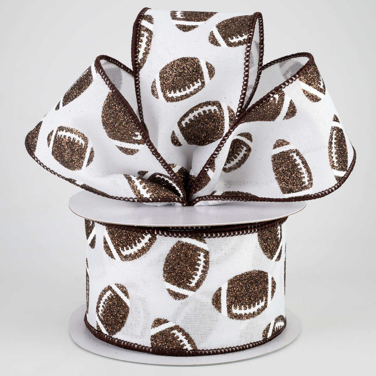 2.5" Glitter Football Ribbon: White (10 Yards) Lifestyle Photo