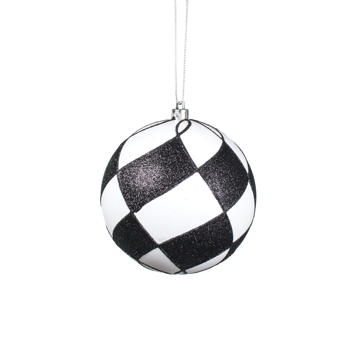 4" Glitter Harlequin Ball Ornament: Black & White Item Number: 83495BKWT