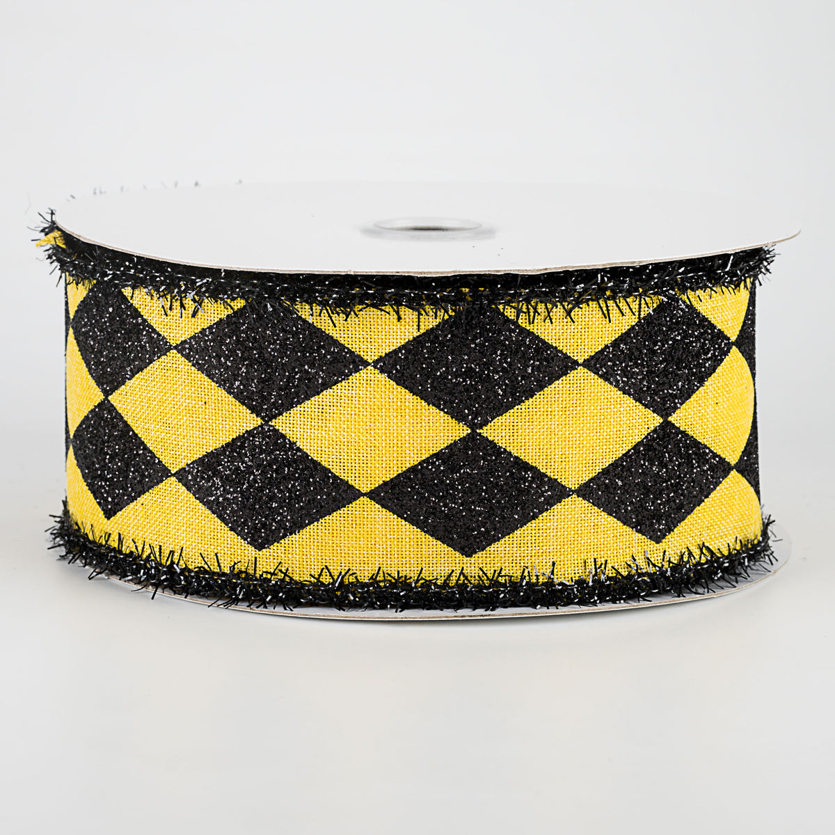 2" Glitter Harlequin Tinsel Edge Ribbon: Yellow (10 Yards)