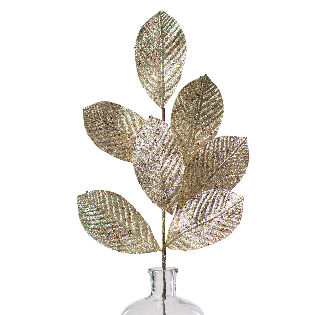 27" Glitter Leaf Spray: Champagne Item Number: 158354