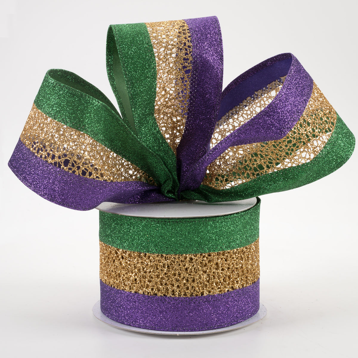 2.5" Glitter Net Solid Edge Ribbon: Mardi Gras (10 Yards) Lifestyle Photo