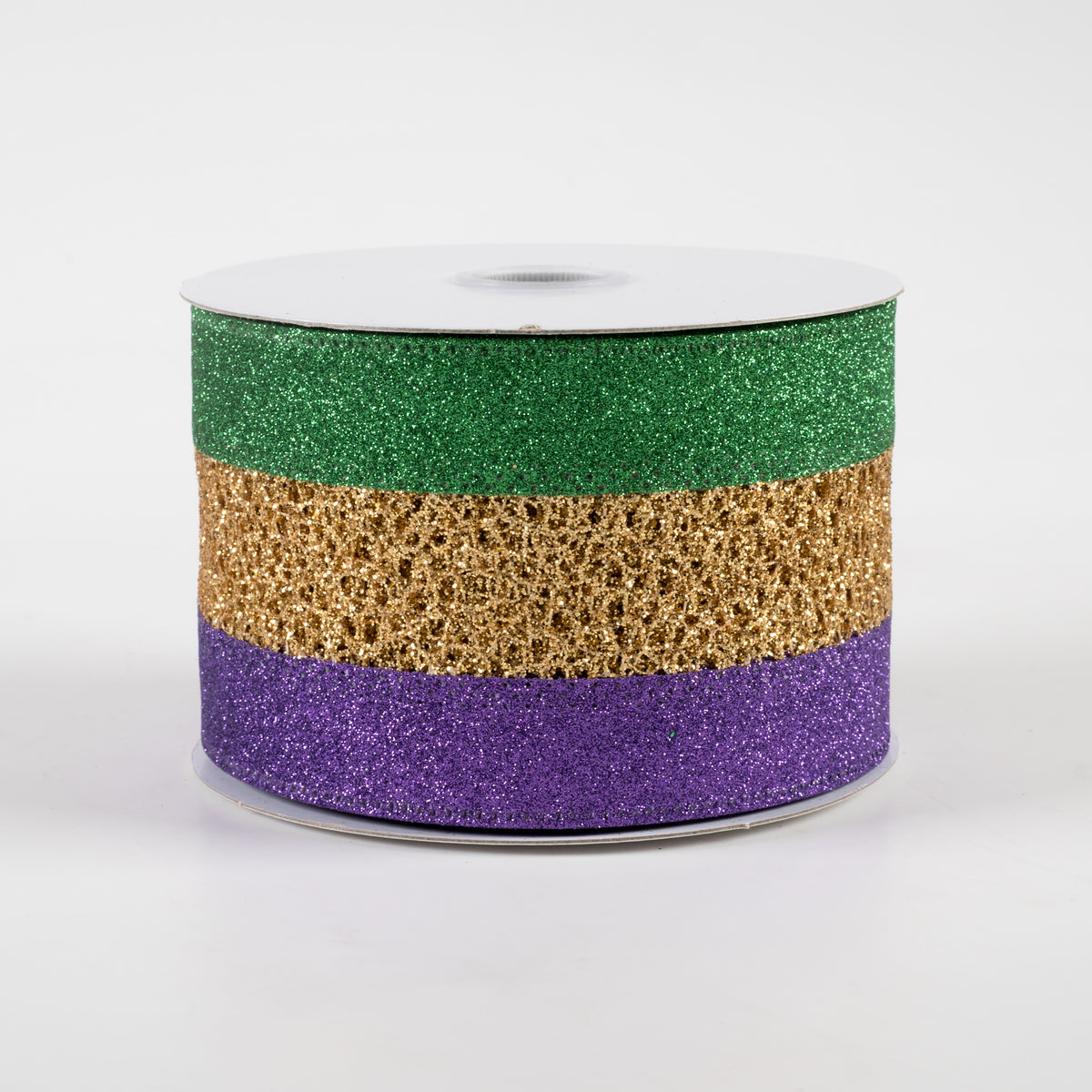 2.5" Glitter Net Solid Edge Ribbon: Mardi Gras (10 Yards) Item Number: QXB330140-15C