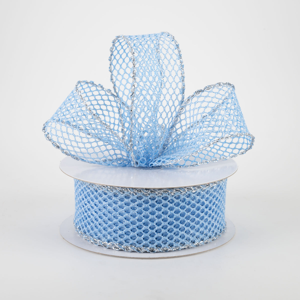 1.5" Glitter Netting Ribbon: Periwinkle W Silver Edge (10 Yards) Lifestyle Photo