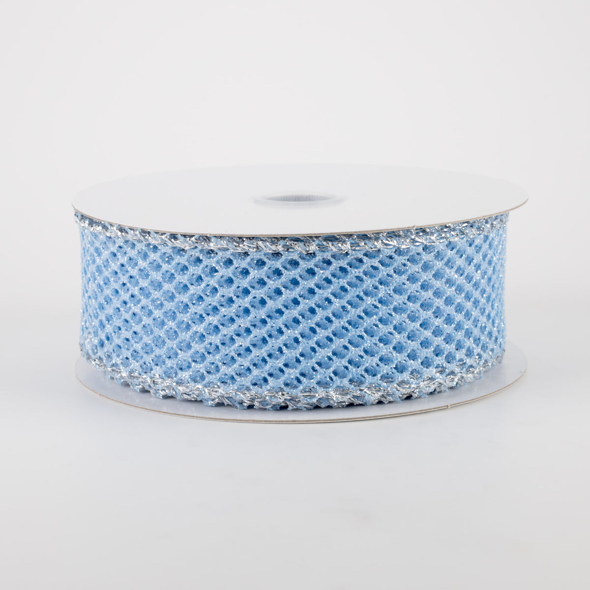 1.5" Glitter Netting Ribbon: Periwinkle W Silver Edge (10 Yards)