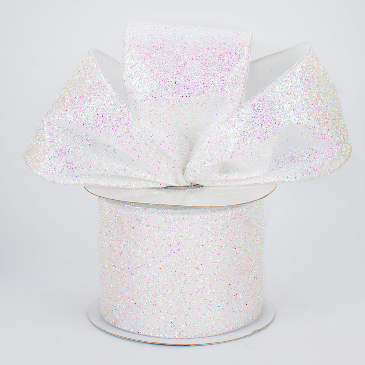 2.5" Glitter On Fabric Ribbon: Iridescent White (10 Yards) Lifestyle Photo