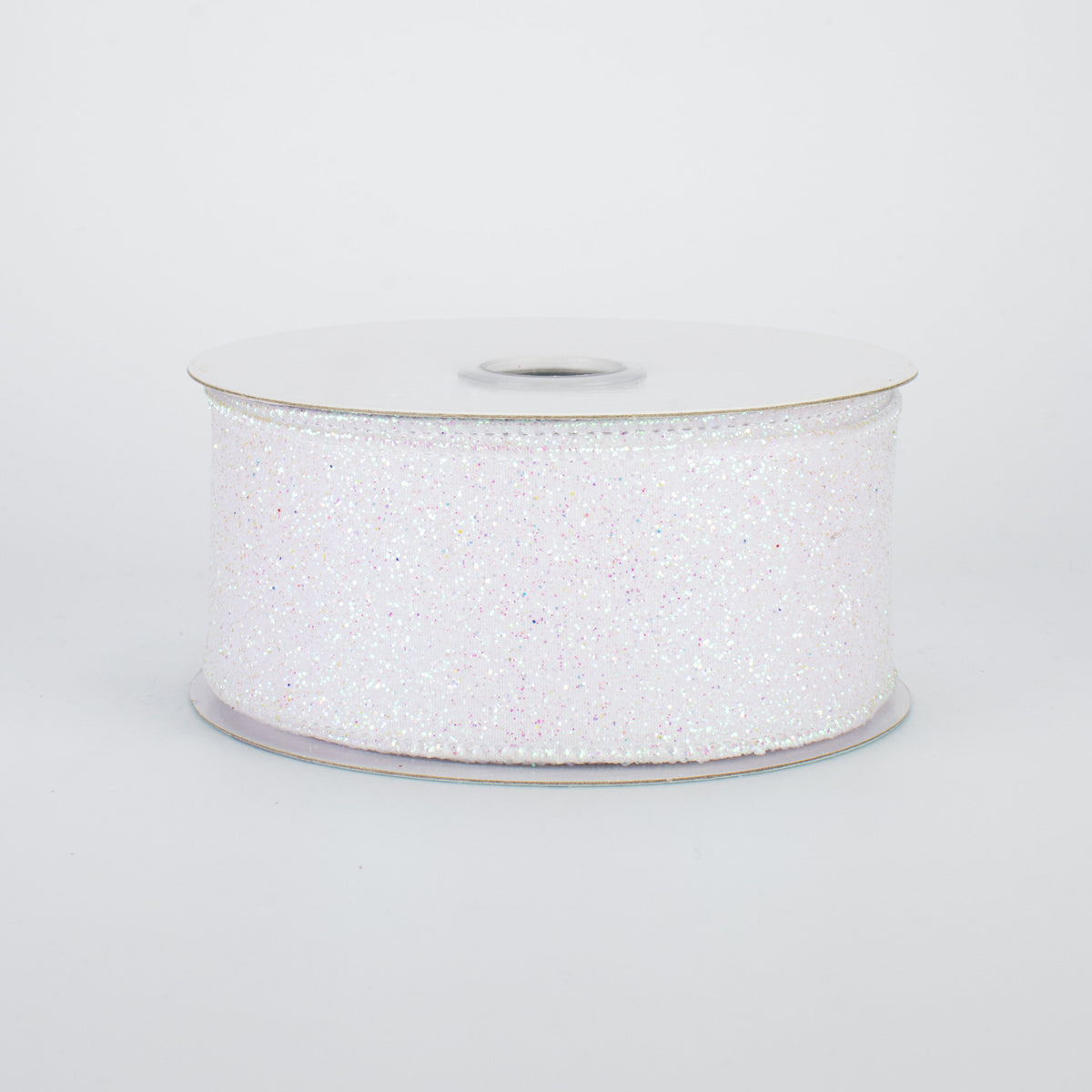 1.5" Glitter On Fabric Ribbon: Iridescent White (10 Yards)
