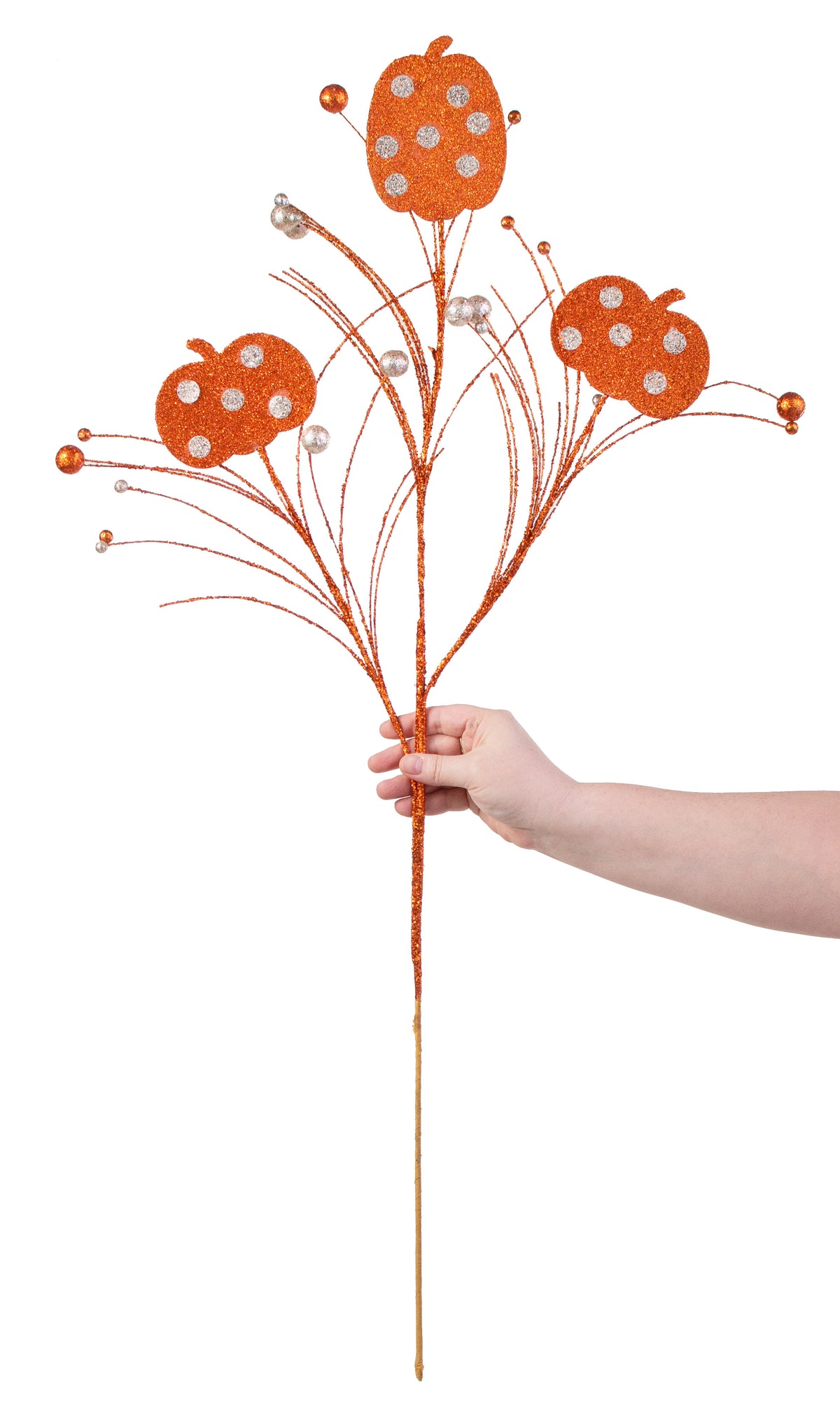 37" Glitter Pumpkin Ball Spray: Orange & Champagne Polka Dot detail photo 3