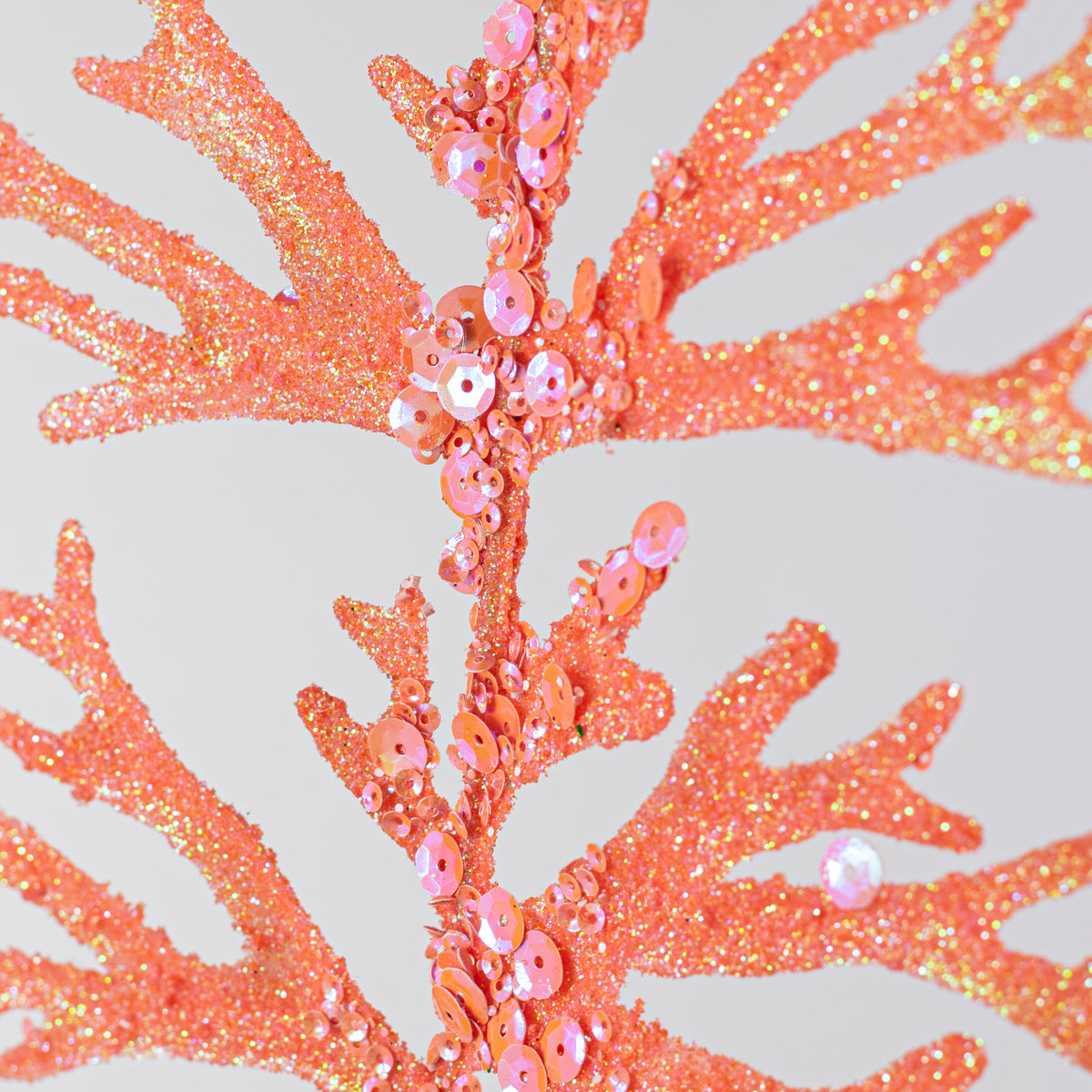 27" Glitter & Sequin Staghorn Fern Spray: Iridescent Coral Orange Lifestyle Photo
