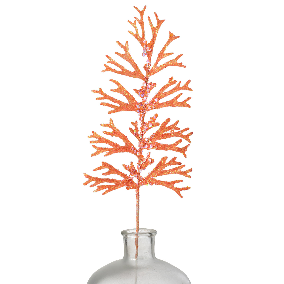 27" Glitter & Sequin Staghorn Fern Spray: Iridescent Coral Orange Item Number: XS2410A3