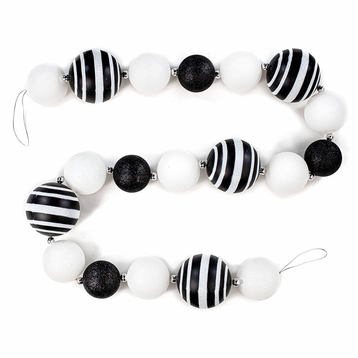 6' Glitter Stripe Ball Ornament Garland: Black & White Item Number: XG9102TX